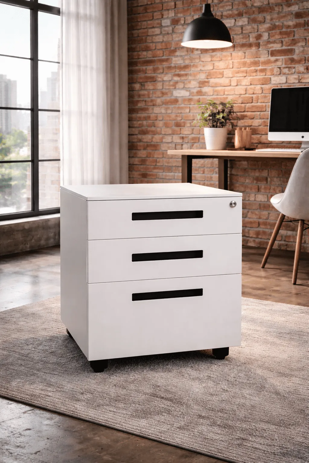 Modern Slotted White Drawer Cabinet
